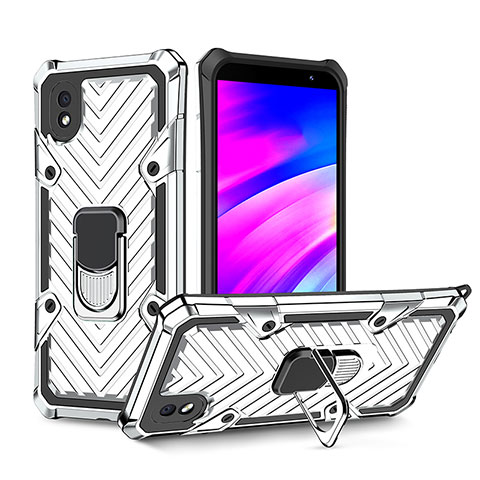 Coque Contour Silicone et Plastique Housse Etui Mat avec Magnetique Support Bague Anneau YF1 pour Samsung Galaxy A01 Core Argent