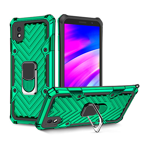 Coque Contour Silicone et Plastique Housse Etui Mat avec Magnetique Support Bague Anneau YF1 pour Samsung Galaxy A01 Core Vert