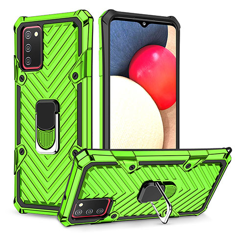 Coque Contour Silicone et Plastique Housse Etui Mat avec Magnetique Support Bague Anneau YF1 pour Samsung Galaxy A03s Pastel Vert