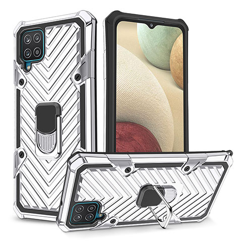 Coque Contour Silicone et Plastique Housse Etui Mat avec Magnetique Support Bague Anneau YF1 pour Samsung Galaxy A12 5G Argent