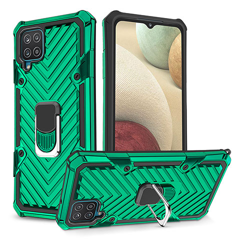 Coque Contour Silicone et Plastique Housse Etui Mat avec Magnetique Support Bague Anneau YF1 pour Samsung Galaxy A12 Nacho Vert