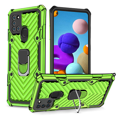 Coque Contour Silicone et Plastique Housse Etui Mat avec Magnetique Support Bague Anneau YF1 pour Samsung Galaxy A21s Pastel Vert