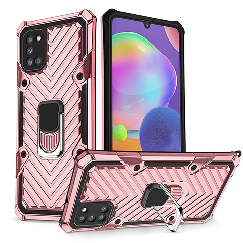 Coque Contour Silicone et Plastique Housse Etui Mat avec Magnetique Support Bague Anneau YF1 pour Samsung Galaxy A31 Or Rose