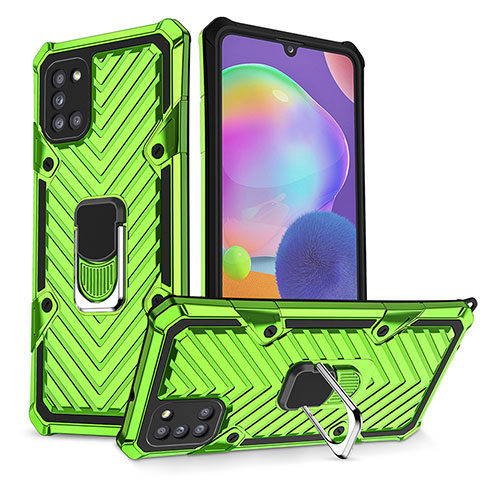 Coque Contour Silicone et Plastique Housse Etui Mat avec Magnetique Support Bague Anneau YF1 pour Samsung Galaxy A31 Pastel Vert