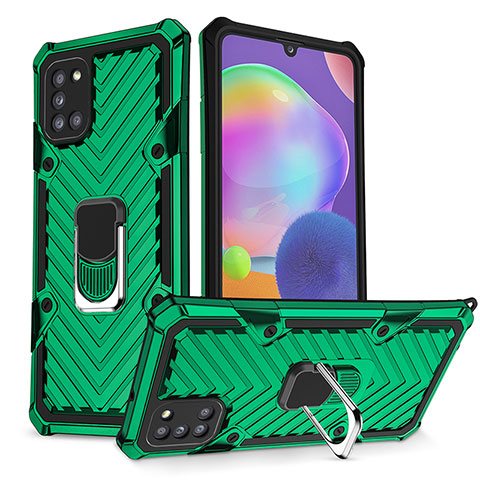 Coque Contour Silicone et Plastique Housse Etui Mat avec Magnetique Support Bague Anneau YF1 pour Samsung Galaxy A31 Vert