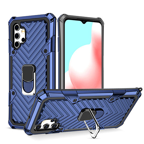 Coque Contour Silicone et Plastique Housse Etui Mat avec Magnetique Support Bague Anneau YF1 pour Samsung Galaxy A32 4G Bleu