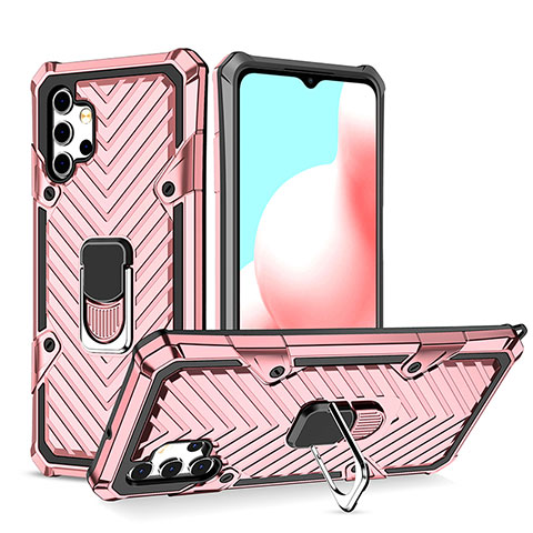 Coque Contour Silicone et Plastique Housse Etui Mat avec Magnetique Support Bague Anneau YF1 pour Samsung Galaxy A32 4G Or Rose