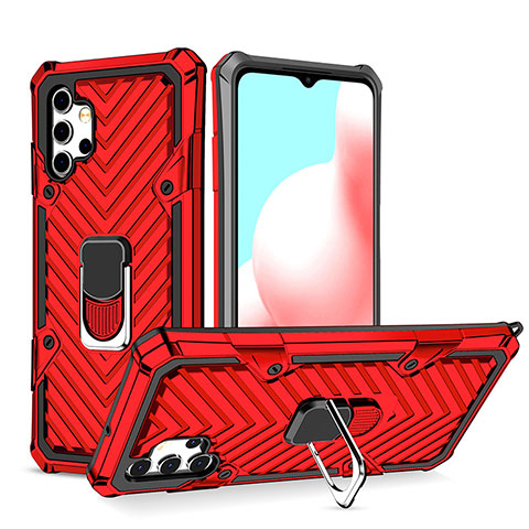 Coque Contour Silicone et Plastique Housse Etui Mat avec Magnetique Support Bague Anneau YF1 pour Samsung Galaxy A32 4G Rouge