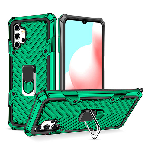 Coque Contour Silicone et Plastique Housse Etui Mat avec Magnetique Support Bague Anneau YF1 pour Samsung Galaxy A32 4G Vert