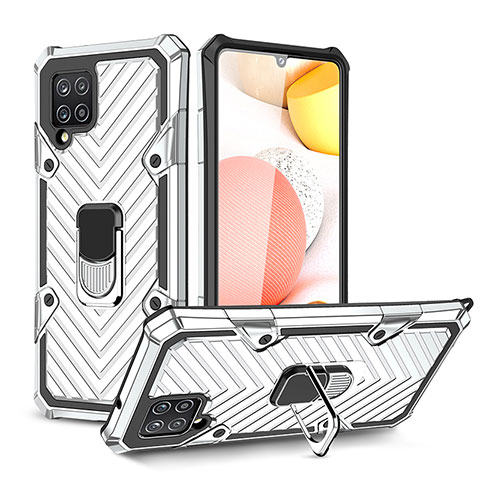 Coque Contour Silicone et Plastique Housse Etui Mat avec Magnetique Support Bague Anneau YF1 pour Samsung Galaxy A42 5G Argent