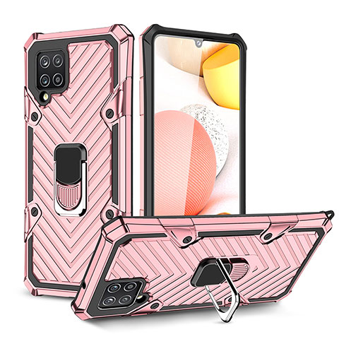 Coque Contour Silicone et Plastique Housse Etui Mat avec Magnetique Support Bague Anneau YF1 pour Samsung Galaxy A42 5G Or Rose