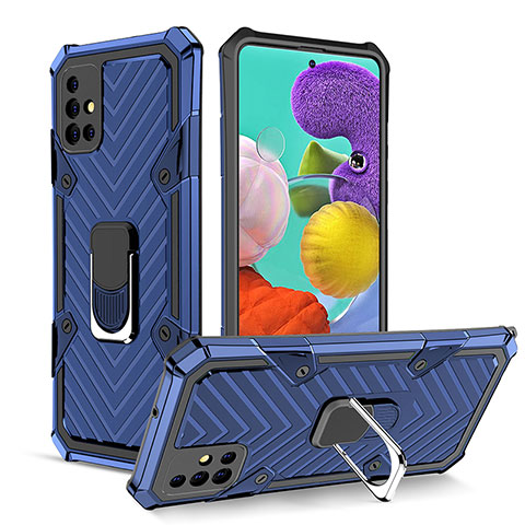 Coque Contour Silicone et Plastique Housse Etui Mat avec Magnetique Support Bague Anneau YF1 pour Samsung Galaxy A51 5G Bleu