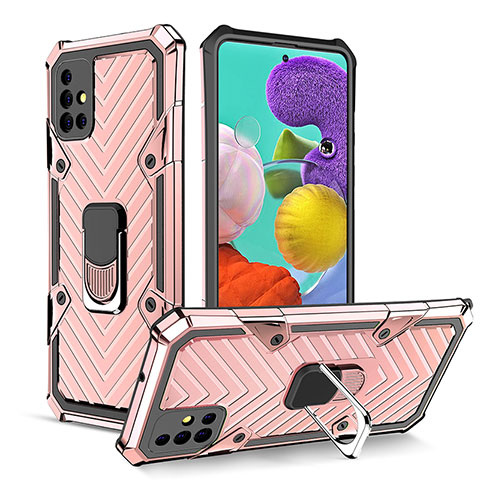 Coque Contour Silicone et Plastique Housse Etui Mat avec Magnetique Support Bague Anneau YF1 pour Samsung Galaxy A51 5G Or Rose