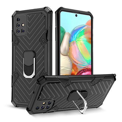 Coque Contour Silicone et Plastique Housse Etui Mat avec Magnetique Support Bague Anneau YF1 pour Samsung Galaxy A71 4G A715 Noir