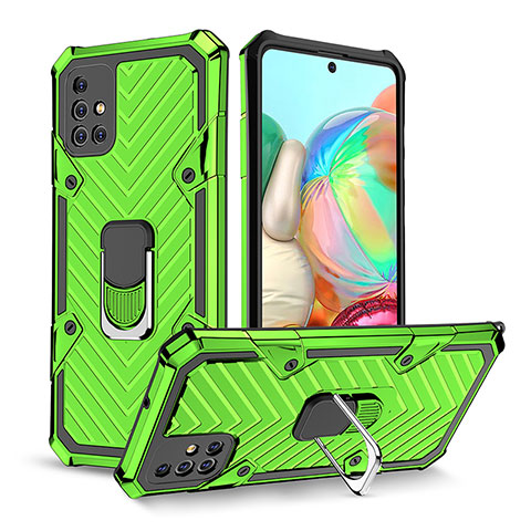 Coque Contour Silicone et Plastique Housse Etui Mat avec Magnetique Support Bague Anneau YF1 pour Samsung Galaxy A71 4G A715 Pastel Vert