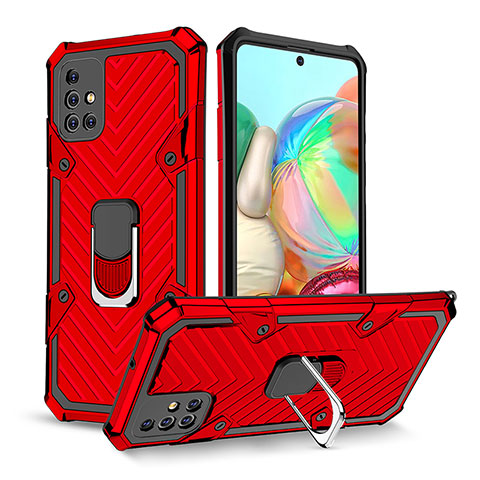 Coque Contour Silicone et Plastique Housse Etui Mat avec Magnetique Support Bague Anneau YF1 pour Samsung Galaxy A71 5G Rouge