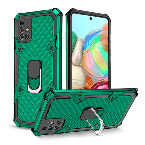 Coque Contour Silicone et Plastique Housse Etui Mat avec Magnetique Support Bague Anneau YF1 pour Samsung Galaxy A71 5G Vert