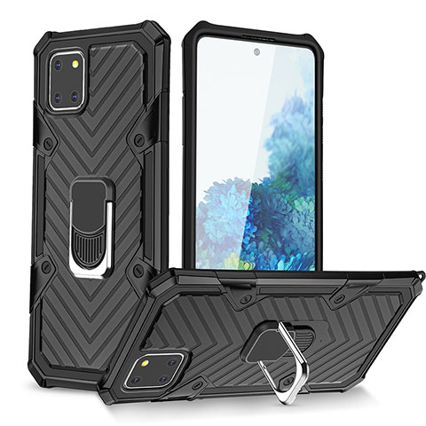 Coque Contour Silicone et Plastique Housse Etui Mat avec Magnetique Support Bague Anneau YF1 pour Samsung Galaxy A81 Noir