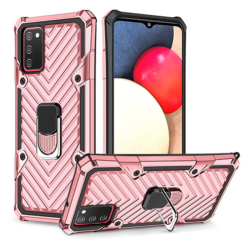 Coque Contour Silicone et Plastique Housse Etui Mat avec Magnetique Support Bague Anneau YF1 pour Samsung Galaxy F02S SM-E025F Or Rose