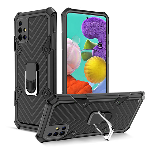 Coque Contour Silicone et Plastique Housse Etui Mat avec Magnetique Support Bague Anneau YF1 pour Samsung Galaxy M40S Noir