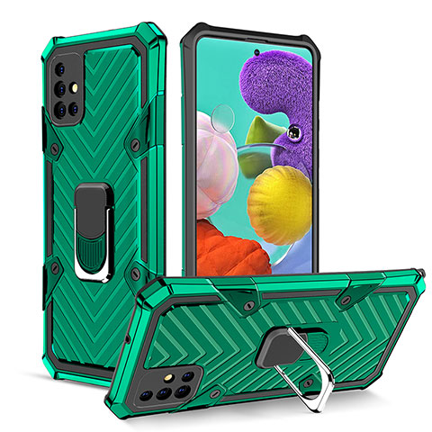 Coque Contour Silicone et Plastique Housse Etui Mat avec Magnetique Support Bague Anneau YF1 pour Samsung Galaxy M40S Vert