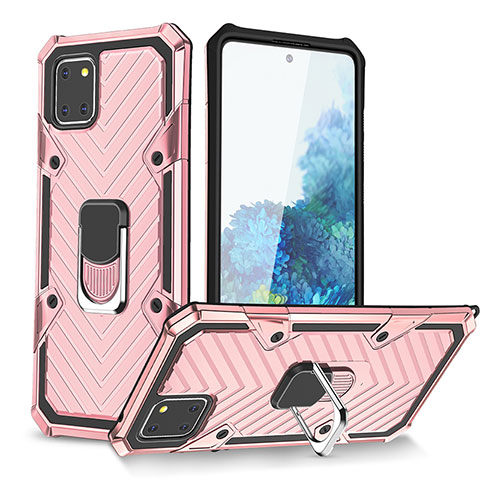 Coque Contour Silicone et Plastique Housse Etui Mat avec Magnetique Support Bague Anneau YF1 pour Samsung Galaxy Note 10 Lite Or Rose