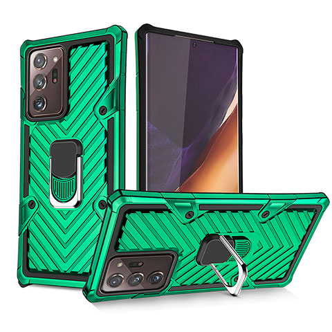 Coque Contour Silicone et Plastique Housse Etui Mat avec Magnetique Support Bague Anneau YF1 pour Samsung Galaxy Note 20 Ultra 5G Vert