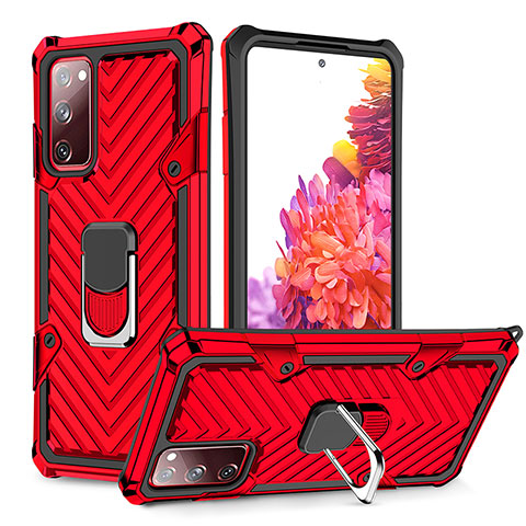 Coque Contour Silicone et Plastique Housse Etui Mat avec Magnetique Support Bague Anneau YF1 pour Samsung Galaxy S20 FE (2022) 5G Rouge