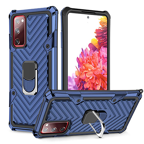 Coque Contour Silicone et Plastique Housse Etui Mat avec Magnetique Support Bague Anneau YF1 pour Samsung Galaxy S20 FE 4G Bleu