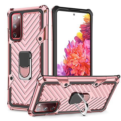 Coque Contour Silicone et Plastique Housse Etui Mat avec Magnetique Support Bague Anneau YF1 pour Samsung Galaxy S20 Lite 5G Or Rose