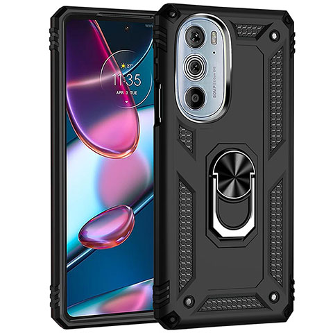 Coque Contour Silicone et Plastique Housse Etui Mat avec Magnetique Support Bague Anneau Z01 pour Motorola Moto Edge 30 Pro 5G Noir