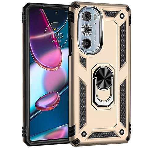 Coque Contour Silicone et Plastique Housse Etui Mat avec Magnetique Support Bague Anneau Z01 pour Motorola Moto Edge 30 Pro 5G Or