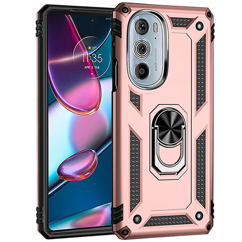 Coque Contour Silicone et Plastique Housse Etui Mat avec Magnetique Support Bague Anneau Z01 pour Motorola Moto Edge 30 Pro 5G Or Rose