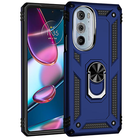 Coque Contour Silicone et Plastique Housse Etui Mat avec Magnetique Support Bague Anneau Z01 pour Motorola Moto Edge X30 5G Bleu