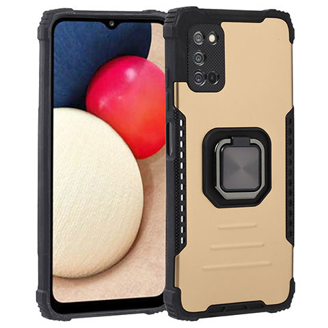 Coque Contour Silicone et Plastique Housse Etui Mat avec Magnetique Support Bague Anneau ZJ1 pour Samsung Galaxy A02s Or