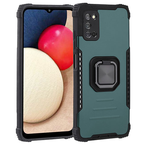 Coque Contour Silicone et Plastique Housse Etui Mat avec Magnetique Support Bague Anneau ZJ1 pour Samsung Galaxy A02s Vert