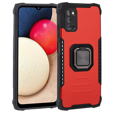 Coque Contour Silicone et Plastique Housse Etui Mat avec Magnetique Support Bague Anneau ZJ1 pour Samsung Galaxy A03s Rouge