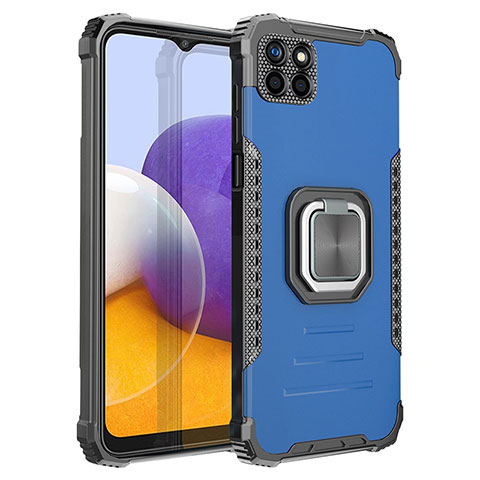 Coque Contour Silicone et Plastique Housse Etui Mat avec Magnetique Support Bague Anneau ZJ1 pour Samsung Galaxy A22 5G Bleu