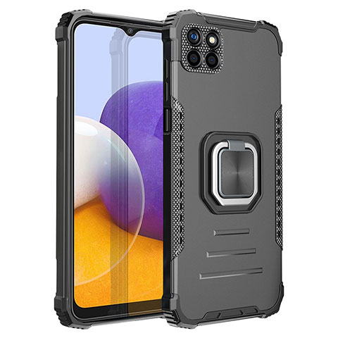 Coque Contour Silicone et Plastique Housse Etui Mat avec Magnetique Support Bague Anneau ZJ1 pour Samsung Galaxy A22 5G Noir