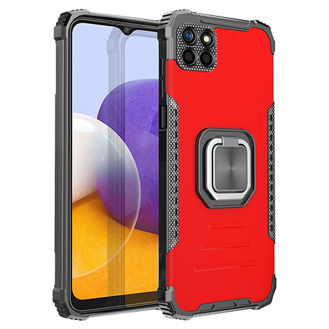 Coque Contour Silicone et Plastique Housse Etui Mat avec Magnetique Support Bague Anneau ZJ1 pour Samsung Galaxy A22 5G Rouge