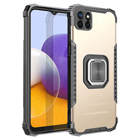 Coque Contour Silicone et Plastique Housse Etui Mat avec Magnetique Support Bague Anneau ZJ1 pour Samsung Galaxy A22s 5G Or