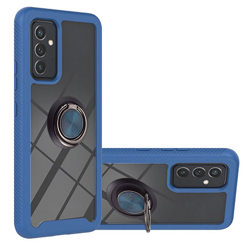 Coque Contour Silicone et Plastique Housse Etui Mat avec Magnetique Support Bague Anneau ZJ1 pour Samsung Galaxy A24 4G Bleu