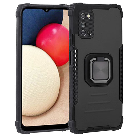 Coque Contour Silicone et Plastique Housse Etui Mat avec Magnetique Support Bague Anneau ZJ1 pour Samsung Galaxy M02s Noir