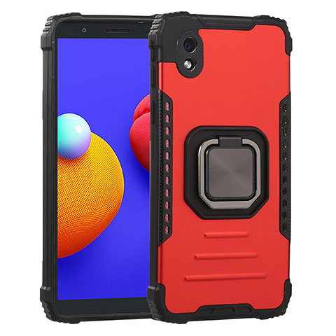 Coque Contour Silicone et Plastique Housse Etui Mat avec Magnetique Support Bague Anneau ZJ2 pour Samsung Galaxy A01 Core Rouge