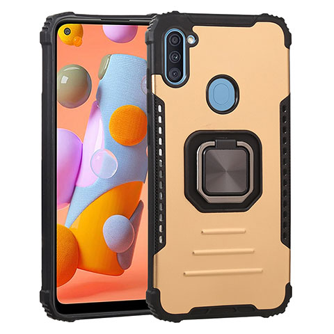 Coque Contour Silicone et Plastique Housse Etui Mat avec Magnetique Support Bague Anneau ZJ2 pour Samsung Galaxy A11 Or