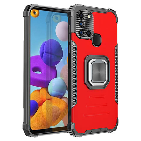 Coque Contour Silicone et Plastique Housse Etui Mat avec Magnetique Support Bague Anneau ZJ2 pour Samsung Galaxy A21s Rouge