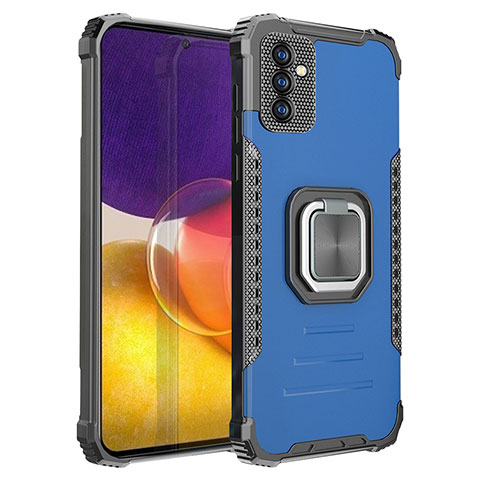 Coque Contour Silicone et Plastique Housse Etui Mat avec Magnetique Support Bague Anneau ZJ2 pour Samsung Galaxy A24 4G Bleu