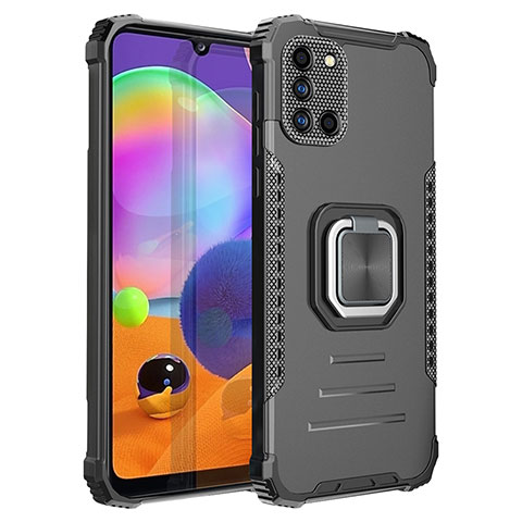 Coque Contour Silicone et Plastique Housse Etui Mat avec Magnetique Support Bague Anneau ZJ2 pour Samsung Galaxy A31 Noir