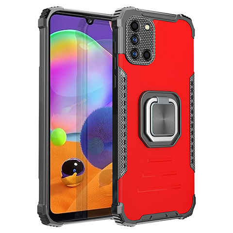 Coque Contour Silicone et Plastique Housse Etui Mat avec Magnetique Support Bague Anneau ZJ2 pour Samsung Galaxy A31 Rouge