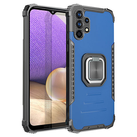 Coque Contour Silicone et Plastique Housse Etui Mat avec Magnetique Support Bague Anneau ZJ2 pour Samsung Galaxy A32 4G Bleu